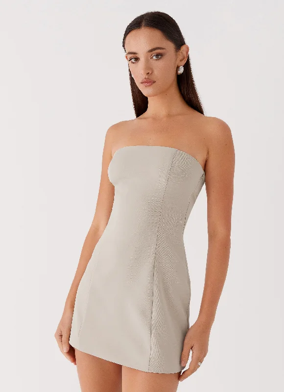 Open-back party dress-Ayanna Strapless Mini Dress - Beige