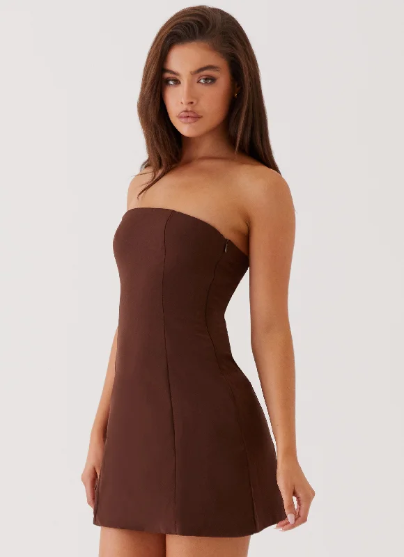 Green velvet dress-Ayanna Strapless Mini Dress - Chocolate