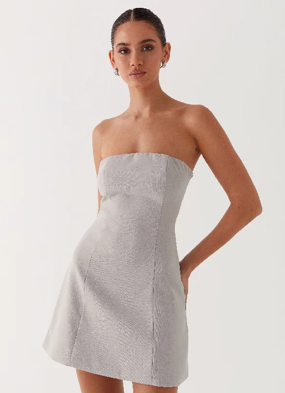 Grey skater dress-Ayanna Strapless Mini Dress - Grey