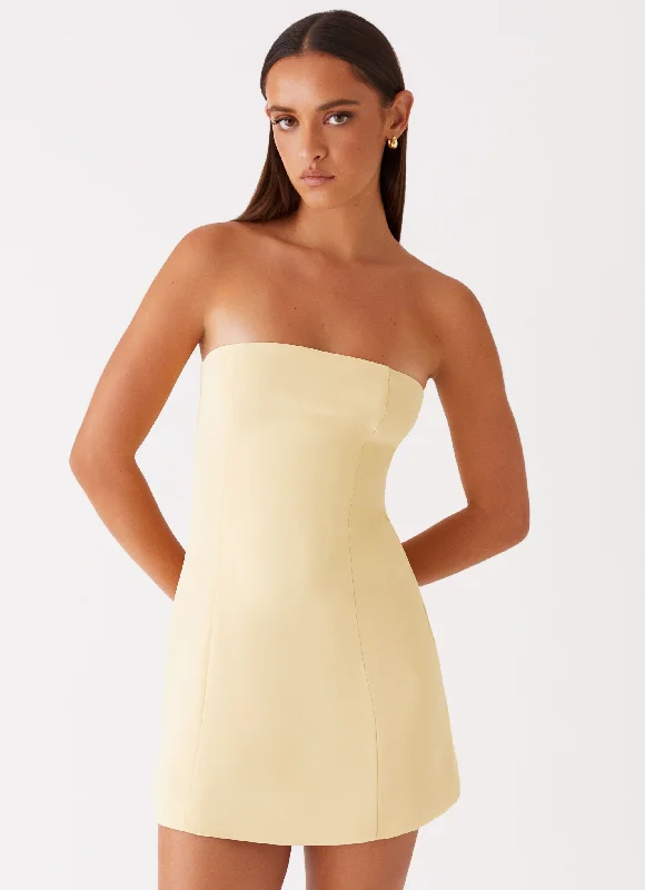 Ruched party dress-Ayanna Strapless Mini Dress - Yellow