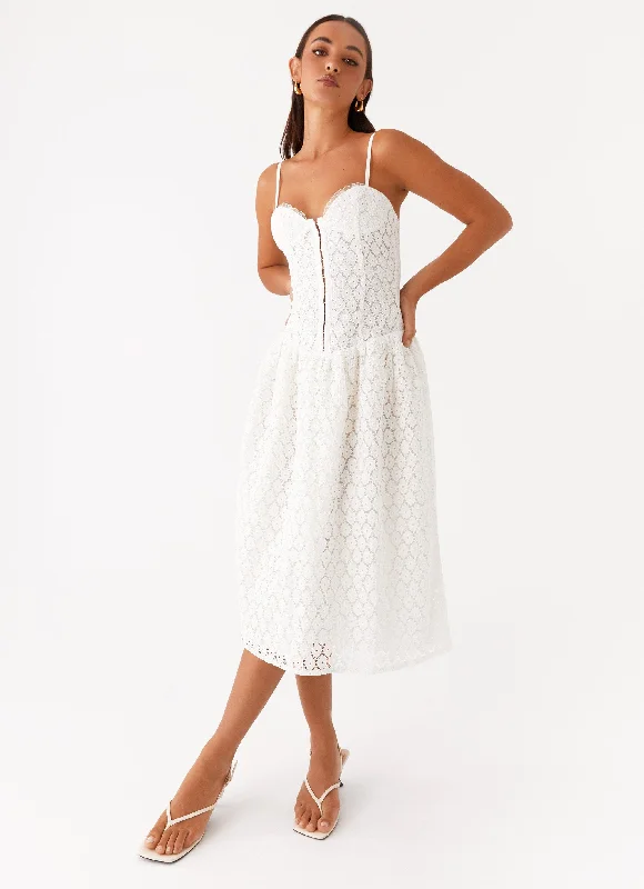 Bell sleeve dress-Blooming Corset Midi Dress - White