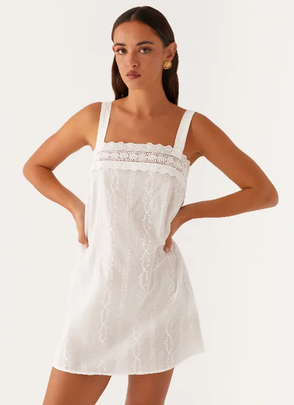 Lace party dress-Calla Broderie Mini Dress - White