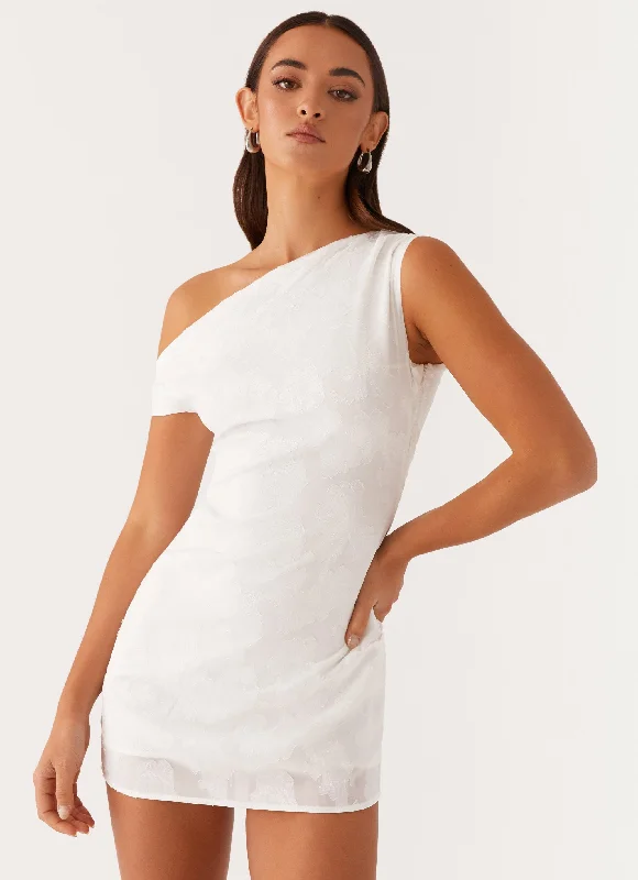 One-shoulder skater dress-Channing One Shoulder Mini Dress - White