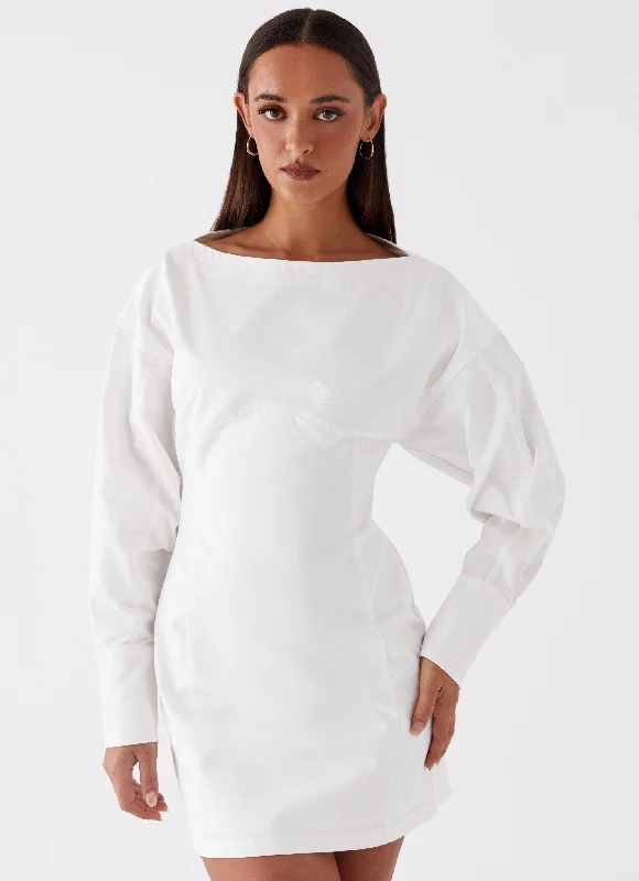 Tiered party dress-Dynasty Shirt Mini Dress - White