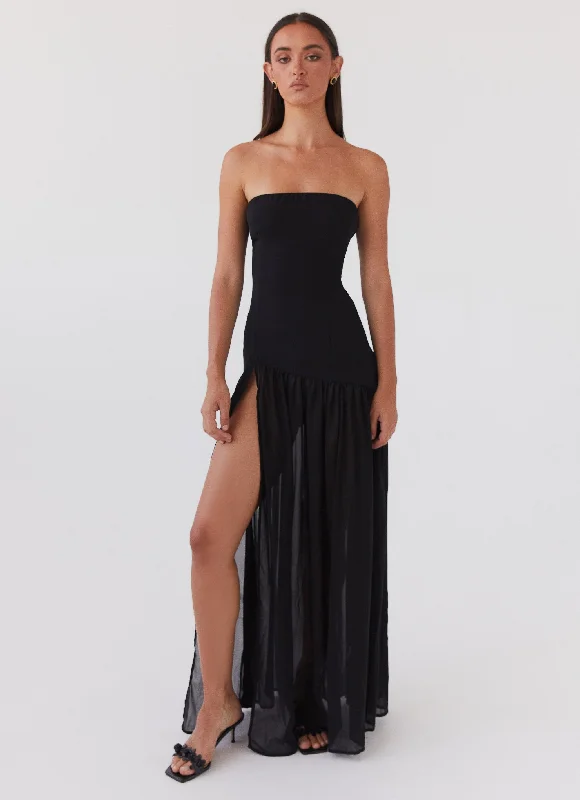 White velvet dress-Eden Strapless Maxi Dress - Black