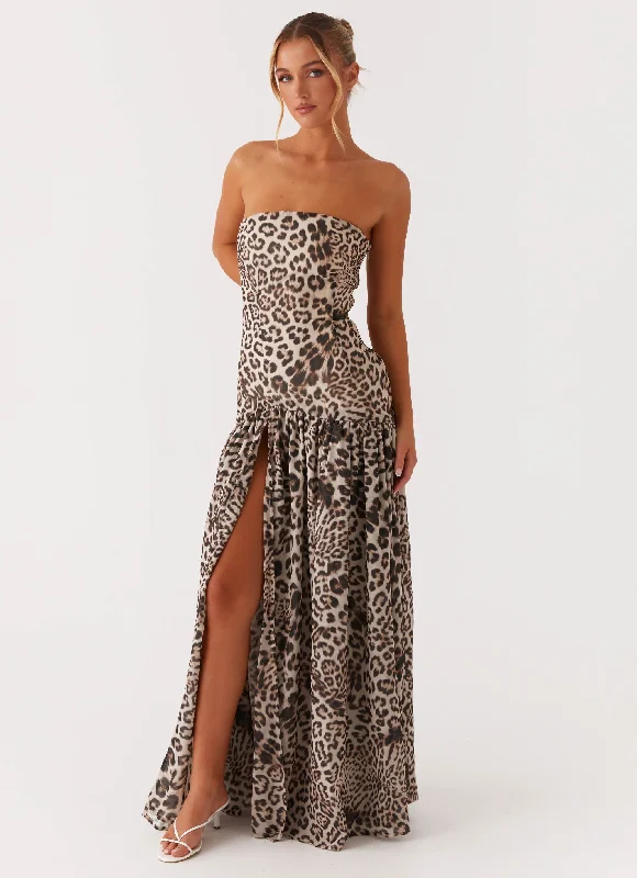 Smocked jersey dress-Eden Strapless Maxi Dress - Leopard