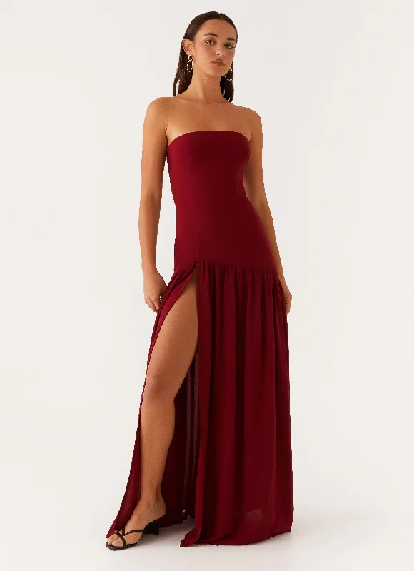 Denim overall dress-Eden Strapless Maxi Dress - Maroon