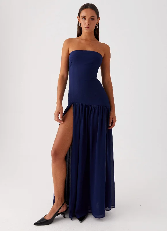 Silk evening dress-Eden Strapless Maxi Dress - Navy