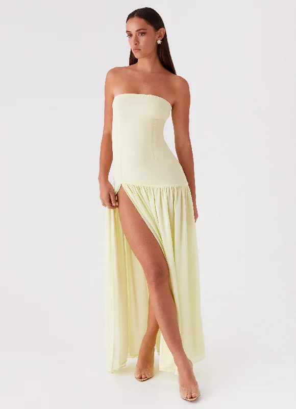 Velvet skater dress-Eden Strapless Maxi Dress - Yellow