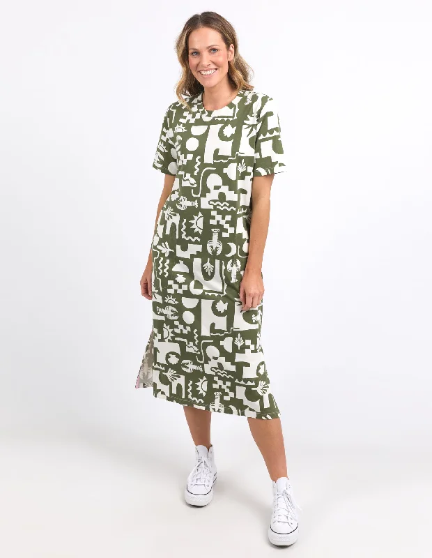 Short sleeve party dress-Elm Postcard Crew Tee Dress Clover