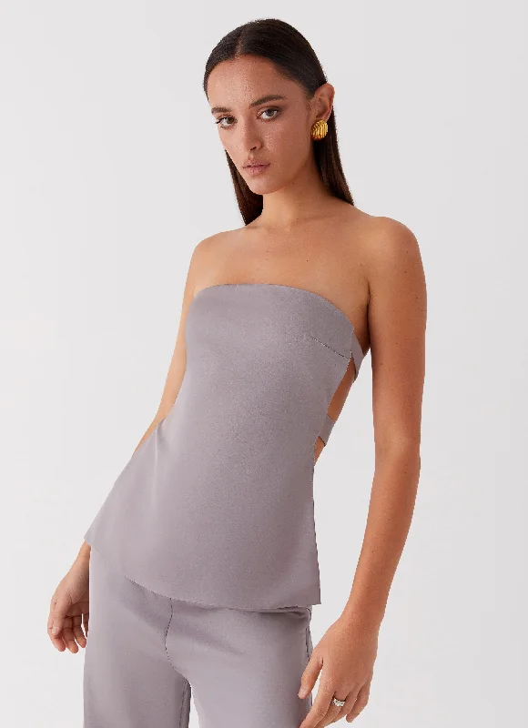 Satin sundress-Enchanted Loving Strapless Top - Grey