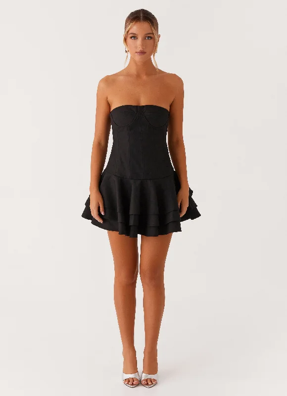 Off-shoulder skater dress-Floriana Ruffle Corset Mini Dress - Black