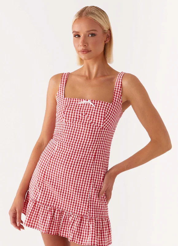 Short sleeve skater dress-Honesty Mini Dress - Red Gingham