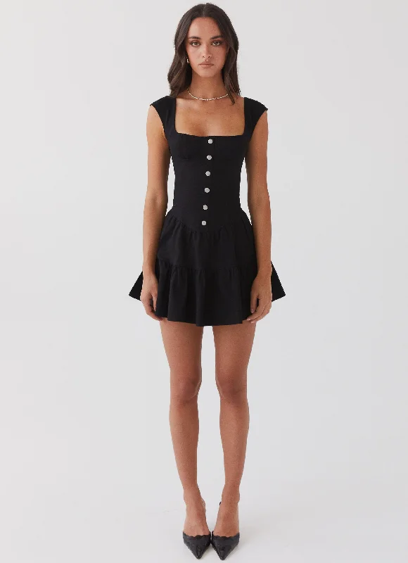 Smocked party dress-Isabella Denim Bustier Dress - Black