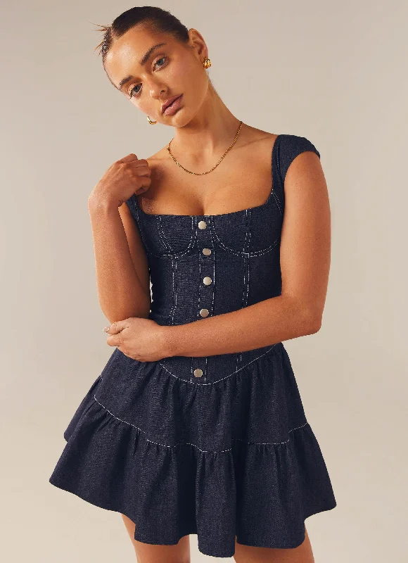 Short sleeve skater dress-Isabella Denim Bustier Dress - Indigo