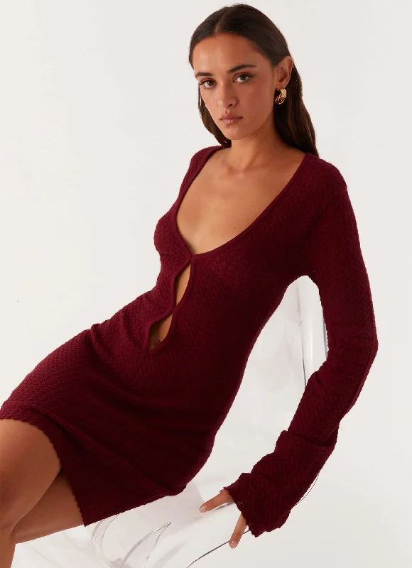 Ruched skater dress-Lavelle Knit Mini Dress - Maroon