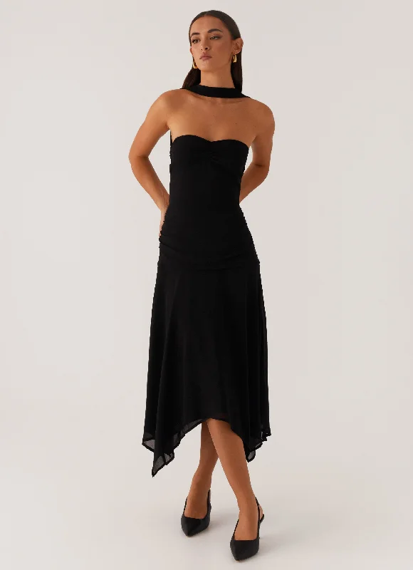 High-low party dress-Leto Chiffon Midi Dress - Black