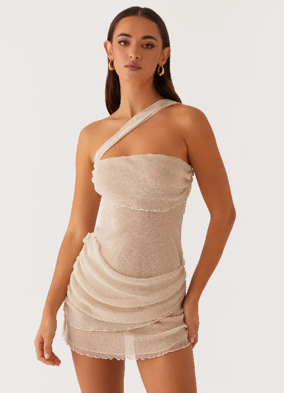 Off-shoulder skater dress-Misty Mesh Mini Dress - Ivory