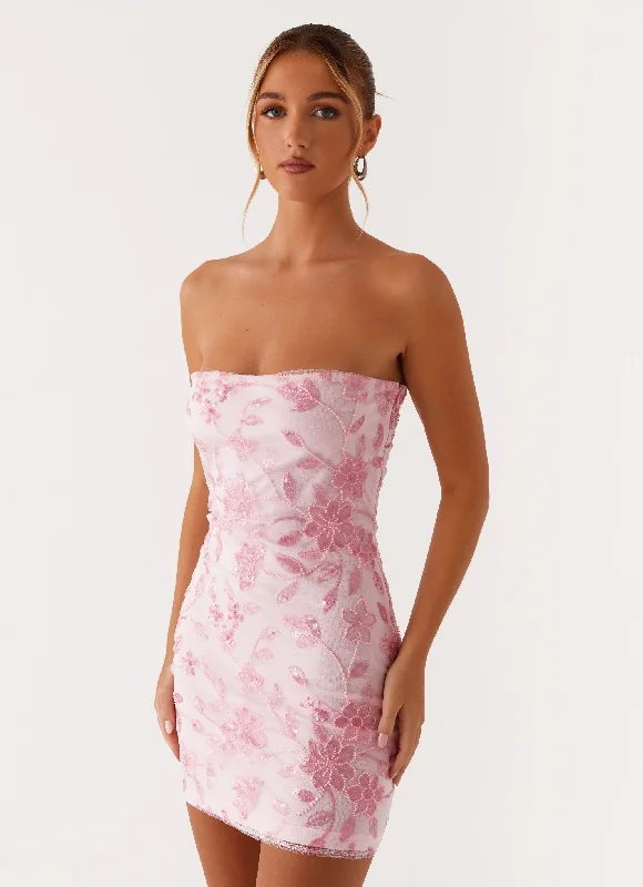 Tiered satin dress-Moorey Beaded Mini Dress - Pink