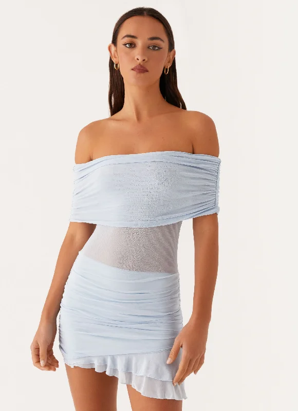 Fringe evening dress-Nelly Off Shoulder Mini Dress - Blue