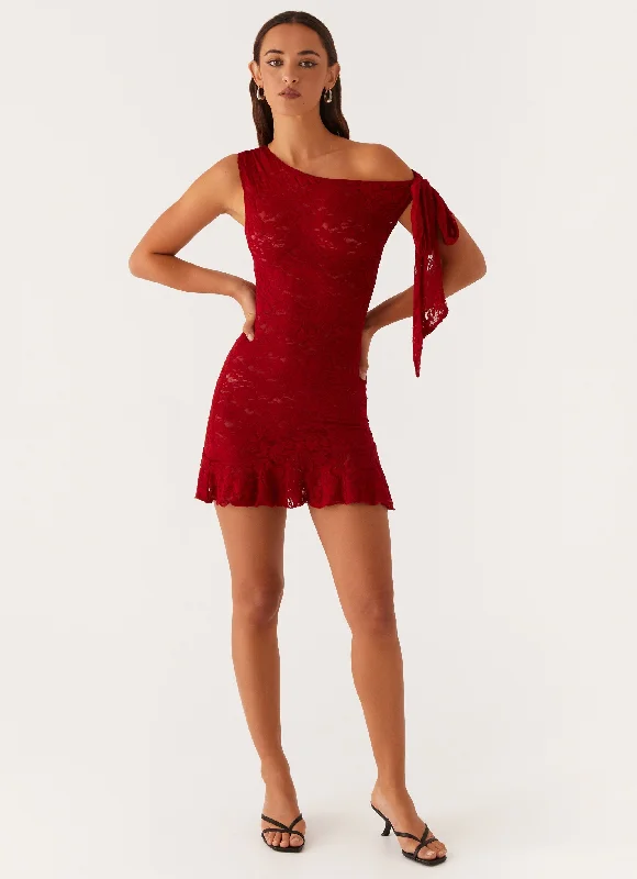 Lace party dress-Palm House Lace Mini Dress - Red