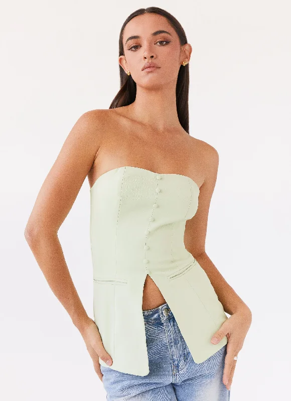 Beige cocktail dress-Riveria Tailored Strapless Top - Green Zest