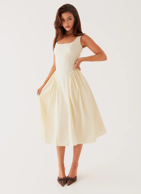 V-neck skater dress-Sassy Soiree Midi Dress - Cream