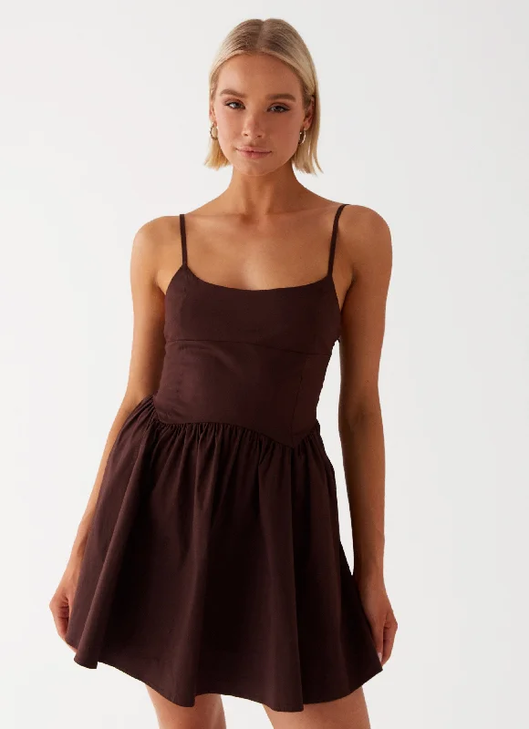 Striped skater dress-Tesoro Mio Mini Dress - Chocolate