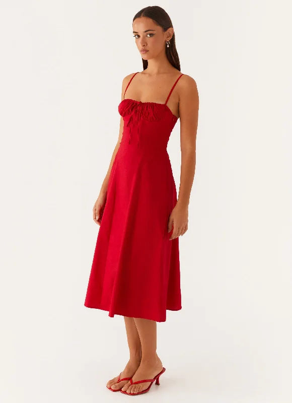 Chiffon tiered dress-Thoughts Of You Midi Dress - Red