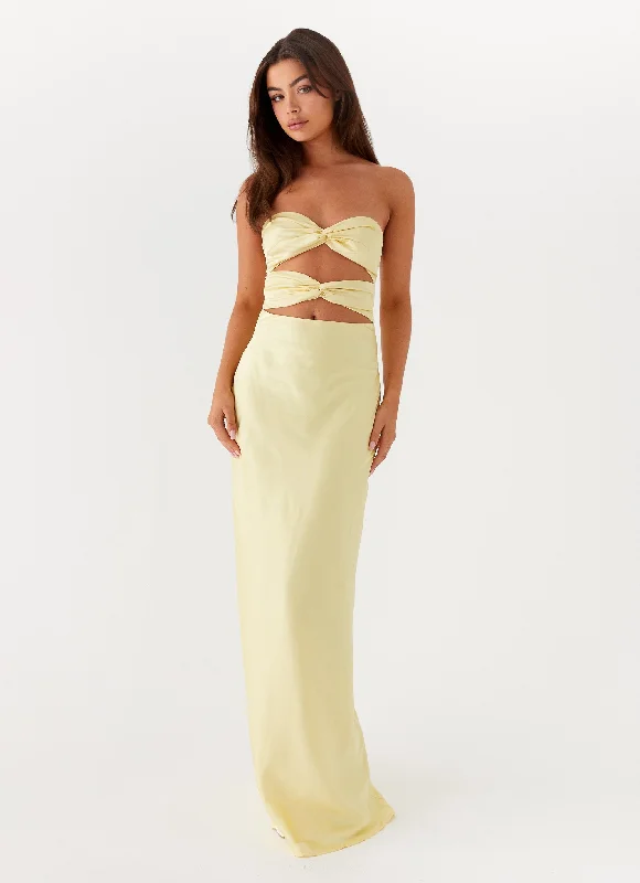 Slouchy T-shirt dress-Tianna Strapless Maxi Dress - Yellow