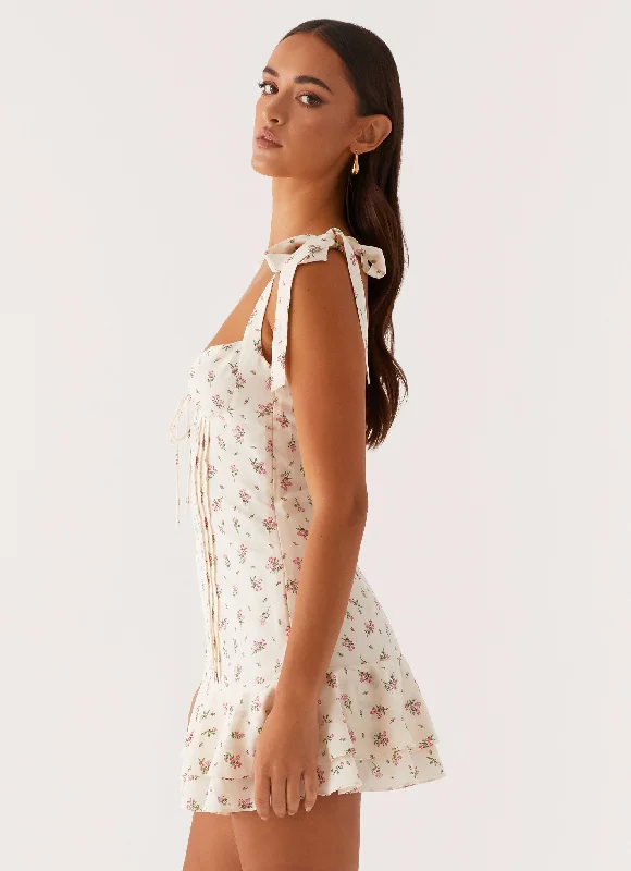 Off-shoulder party dress-Tova Mini Dress - White Flower