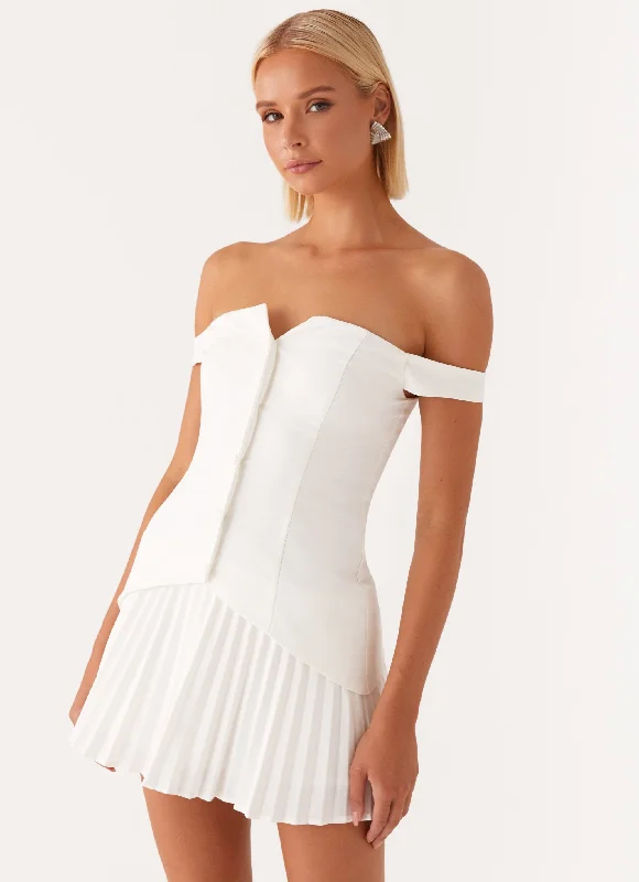 Tiered skater dress-Twisted Skies Off Shoulder Mini Dress - Off White