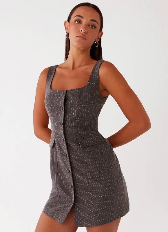 Long sleeve party dress-Westwood Mini Dress - Grey Pinstripe