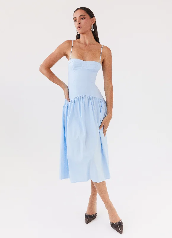 Ruched party dress-Yvette Corset Midi Dress - Blue