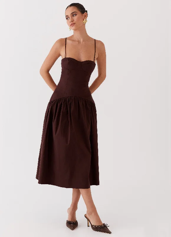 Corset satin dress-Yvette Corset Midi Dress - Chocolate