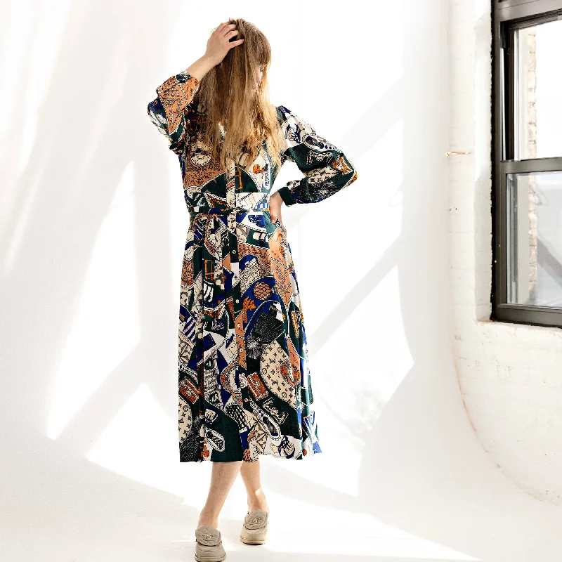 Corset party dress-Inspired Shirt Dress IN: Multi Print