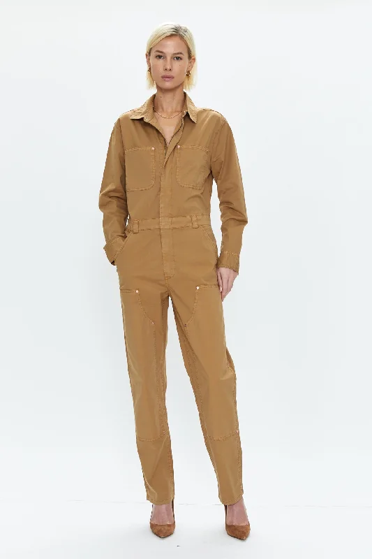 Corset party dress-Abigail Long Sleeve Carpenter Jumpsuit - Toffee