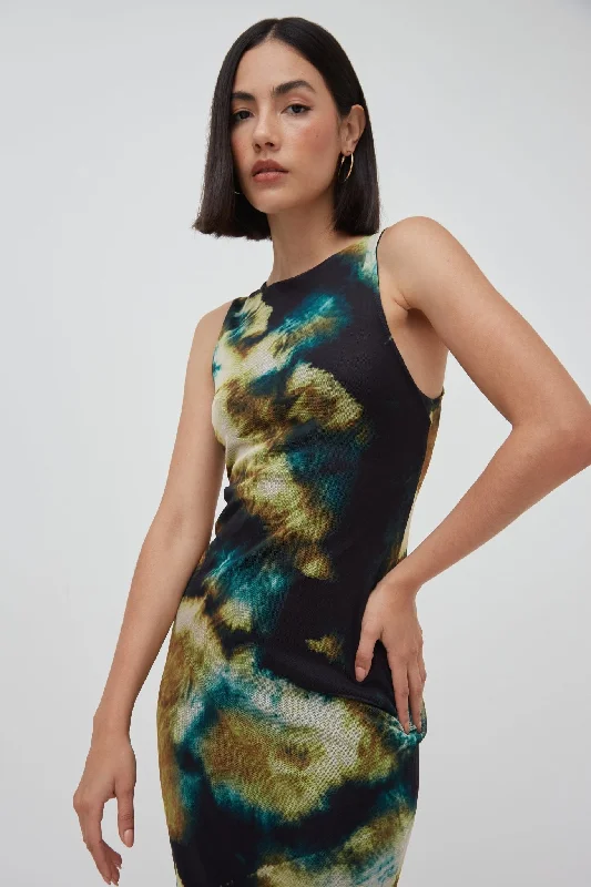 Green velvet dress-ABSTRACT MESH SLEEVELESS MIDAXI DRESS