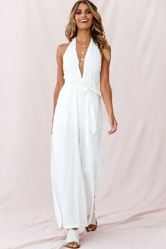 Cut-out skater dress-Aruba Wide Leg Halterneck Jumpsuit White