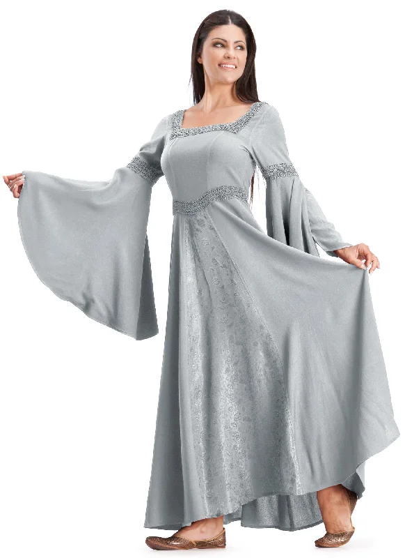 Off-shoulder party dress-Arwen Maxi Limited Edition Silver Pewter