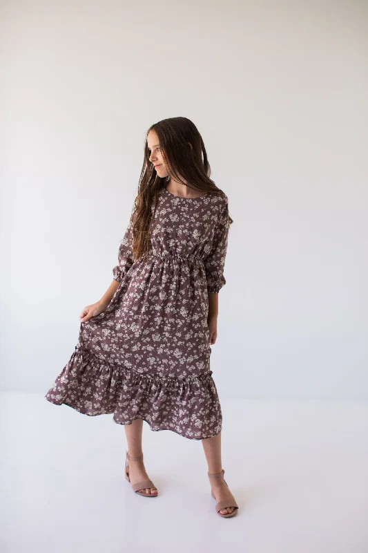 Short sleeve party dress-'Ashley' Girl Long Sleeve Floral Dress