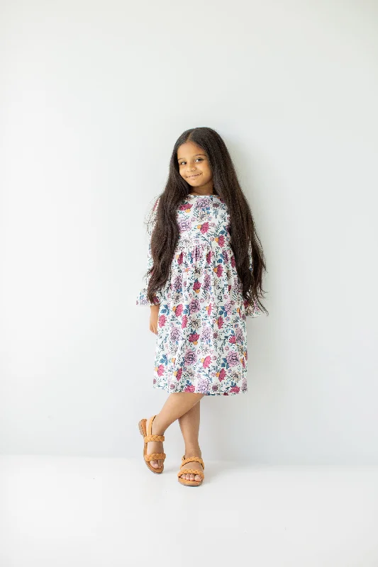 Tiered party dress-'Aubrey' Girl Fall Floral Knit Dress in Ivory