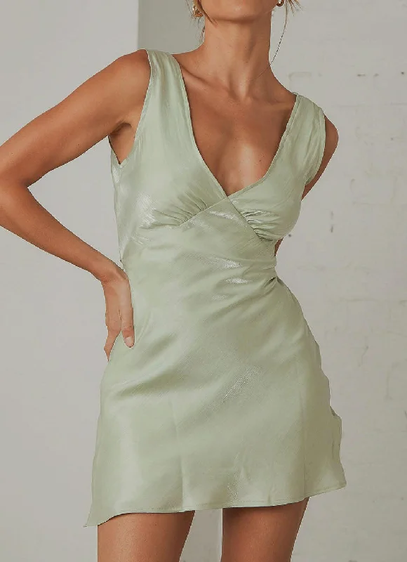 Short sleeve party dress-Audrey Vintage Slip Dress - Sage