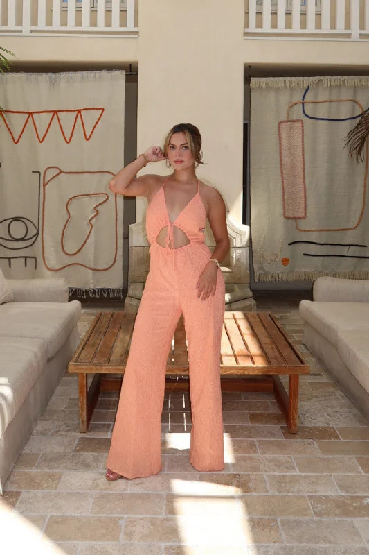 Tiered party dress-Augustine Apricot Halter Jumpsuit