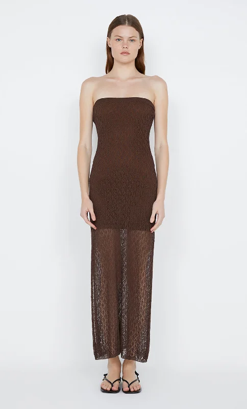 One-shoulder party dress-AURORA STRAPLESS DRESS - CHOC