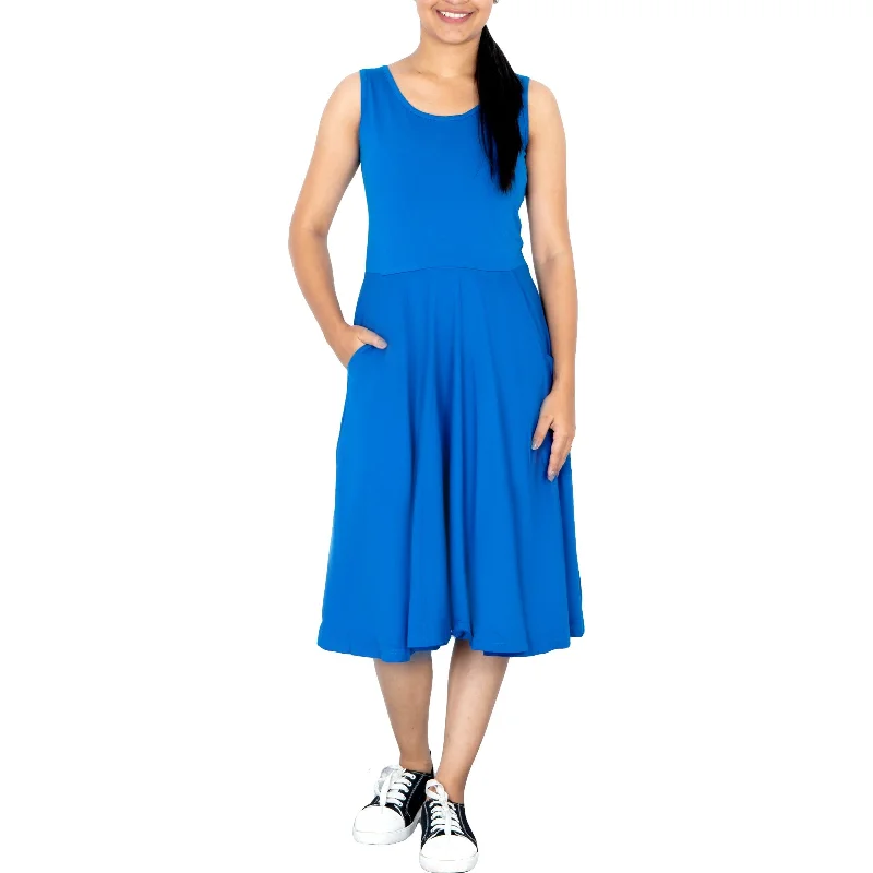 One-shoulder skater dress-Azurite Sleeveless Twirl Dress