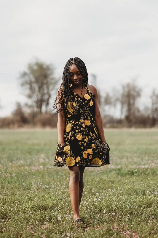 Corset tulle dress-Bedding Dress in Black Marigold Twill