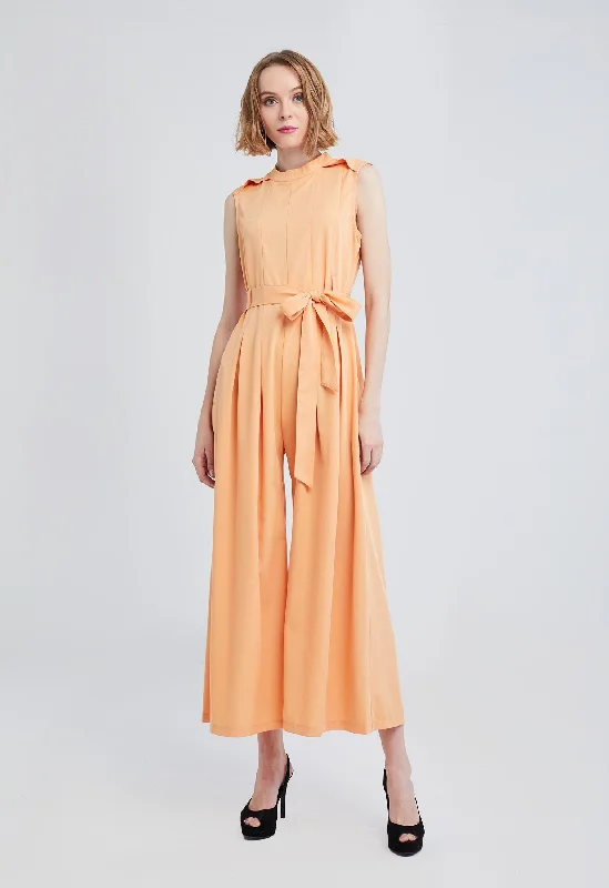 Ruffled party dress-Belted Pleat Wide Leg Jumpsuit