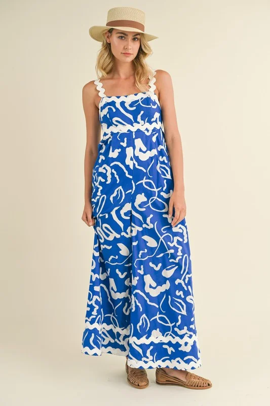 Pleated skater dress-Summer Trends Blue Print Jumpsuit