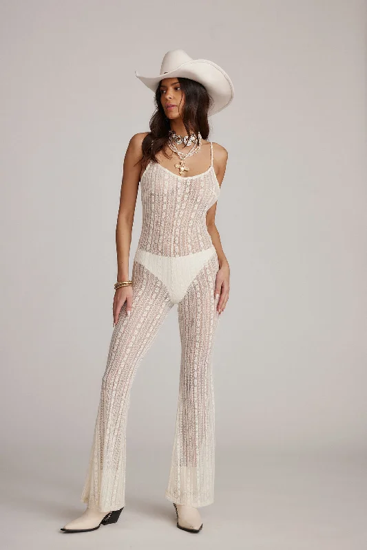 Glitter party dress-Cammie White Lace Sheer Jumpsuit